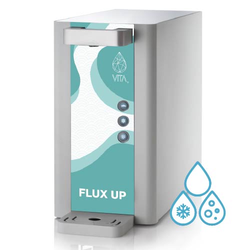 Depuratore ultrafiltrazione soprabanco Flux UP con acqua fredda e frizzante