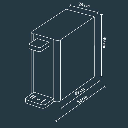 Dimensioni frigogasatore soprabanco Kosmo UP con ingombri e misure per installazione su piano cucina, sistema compatto con erogazione diretta dal macchinario