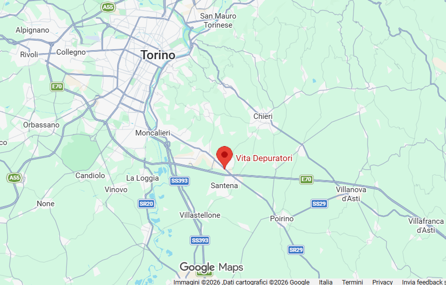 Mappa Google Maps con sede Vita Depuratori tra Torino, Cambiano, Chieri e provincia in Piemonte