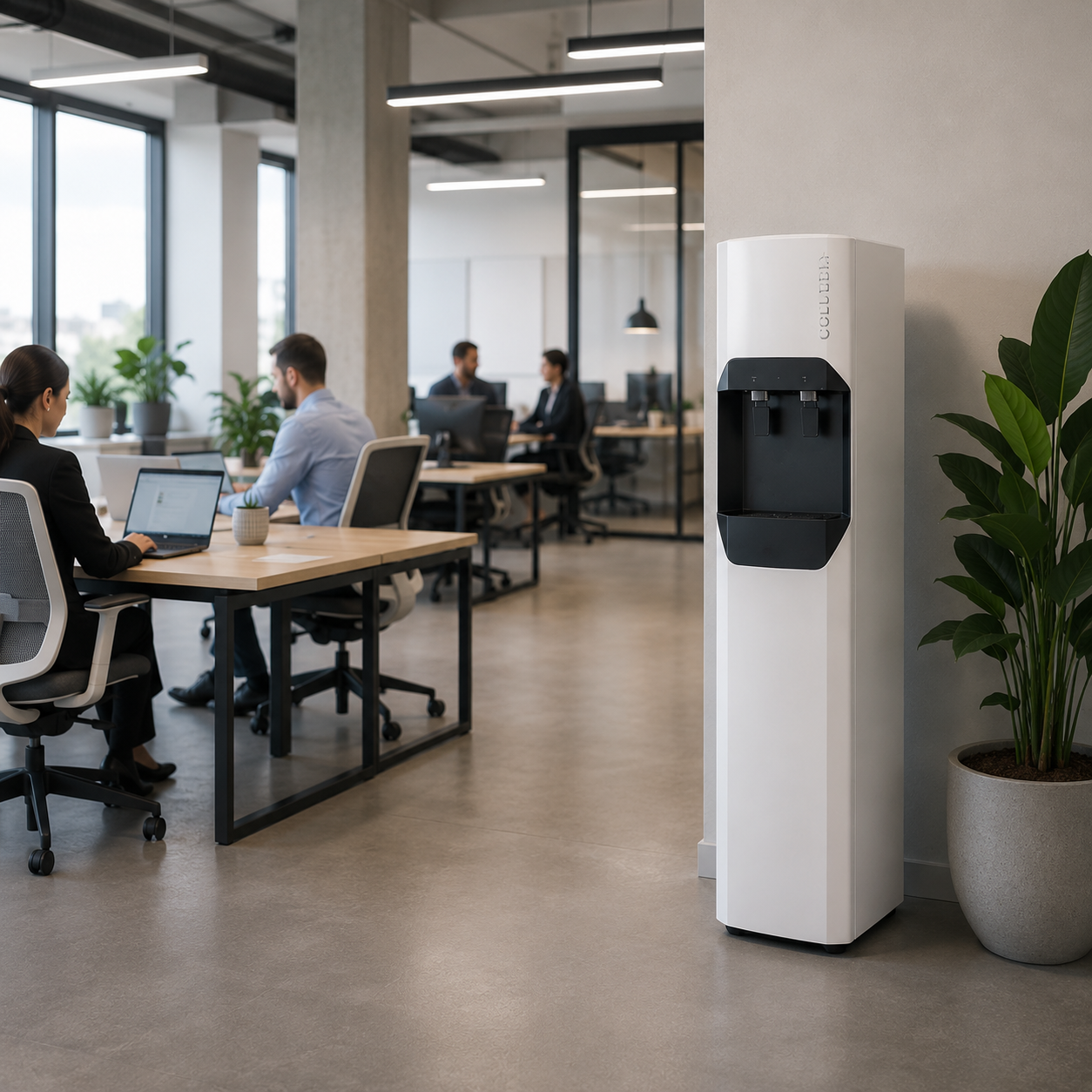 Colonnina acqua professionale per uffici e open space moderni con area lavoro condivisa