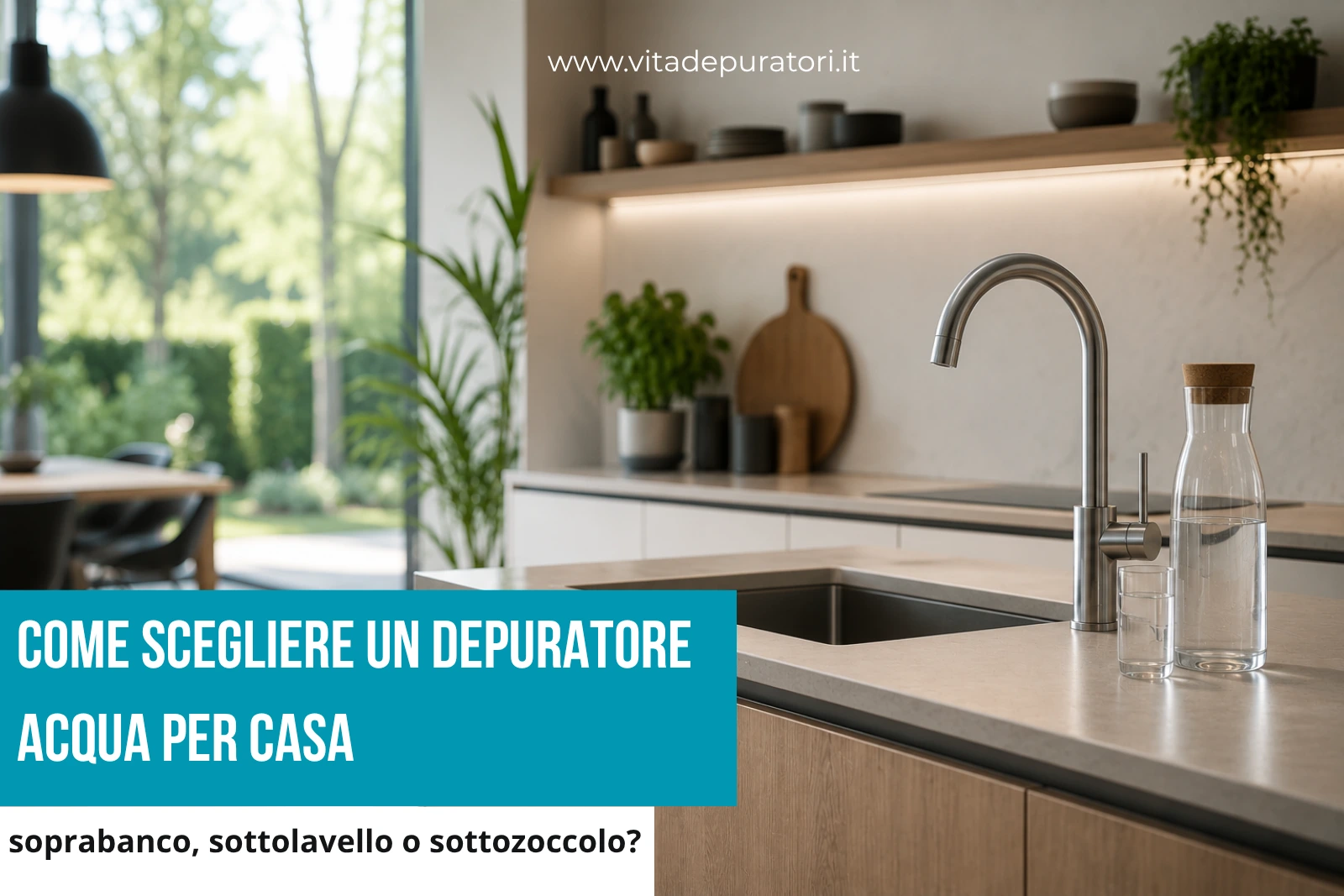 Depuratore acqua per casa: cucina moderna con installazione sottolavello e rubinetto dedicato